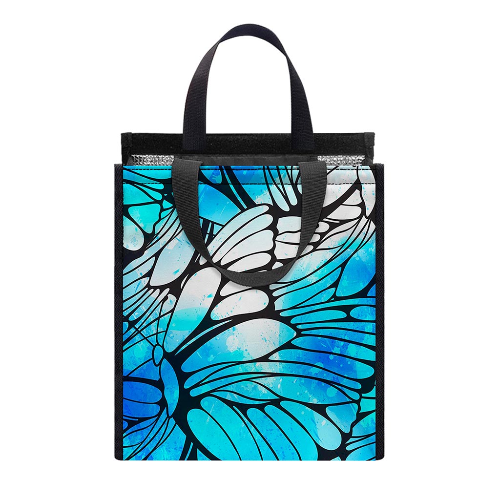 Blue Butterfly Wings Pattern Print Insulated Lunch Tote