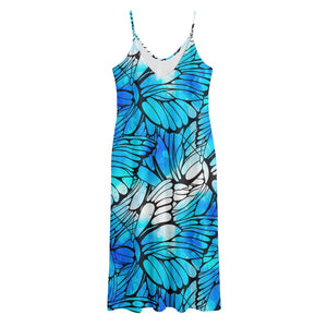 Blue Butterfly Wings Pattern Print Jersey Midi Cami Dress