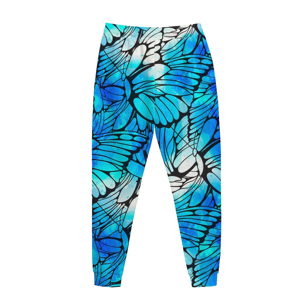 Blue Butterfly Wings Pattern Print Jogger Pants