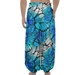 Blue Butterfly Wings Pattern Print Lantern Pants