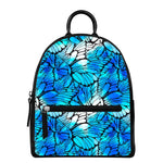 Blue Butterfly Wings Pattern Print Leather Backpack