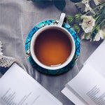 Blue Butterfly Wings Pattern Print Leather Coaster Set