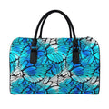 Blue Butterfly Wings Pattern Print Leather Duffel Bag