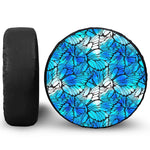 Blue Butterfly Wings Pattern Print Leather Spare Tire Cover