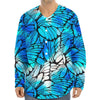 Blue Butterfly Wings Pattern Print Long Sleeve Baseball Jersey