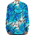 Blue Butterfly Wings Pattern Print Long Sleeve Baseball Jersey