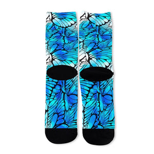 Blue Butterfly Wings Pattern Print Long Socks