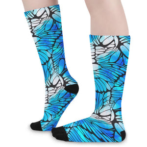 Blue Butterfly Wings Pattern Print Long Socks