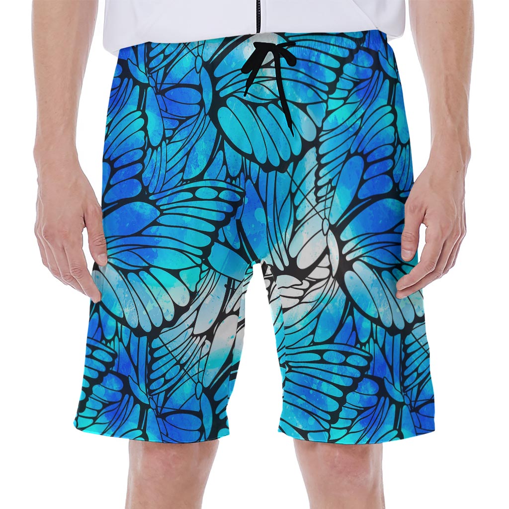 Blue Butterfly Wings Pattern Print Men's Beach Shorts