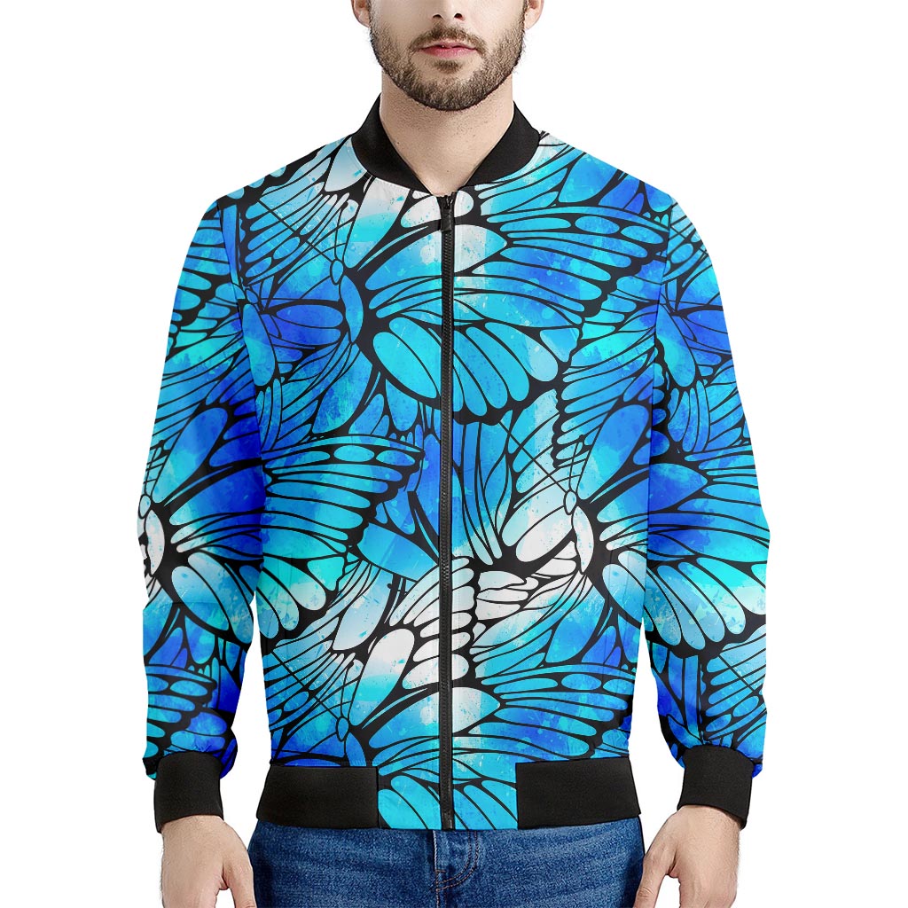 Blue Butterfly Wings Pattern Print Men's Bomber Jacket