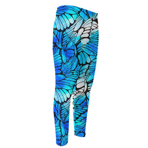 Blue Butterfly Wings Pattern Print Men's Compression Pants