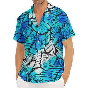 Blue Butterfly Wings Pattern Print Men's Deep V-Neck Shirt