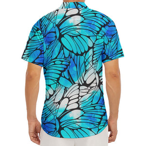 Blue Butterfly Wings Pattern Print Men's Deep V-Neck Shirt