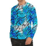 Blue Butterfly Wings Pattern Print Men's Long Sleeve Rash Guard