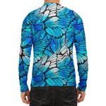 Blue Butterfly Wings Pattern Print Men's Long Sleeve Rash Guard