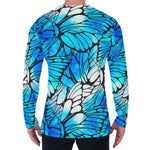 Blue Butterfly Wings Pattern Print Men's Long Sleeve T-Shirt