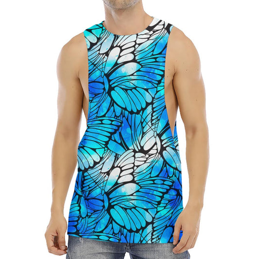 Blue Butterfly Wings Pattern Print Men's Muscle Tank Top