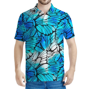 Blue Butterfly Wings Pattern Print Men's Polo Shirt