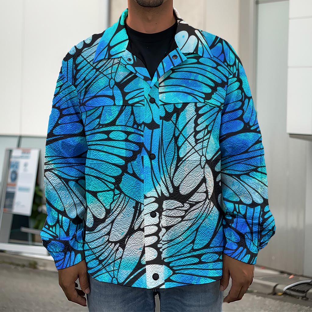 Blue Butterfly Wings Pattern Print Men's Shirt Jacket