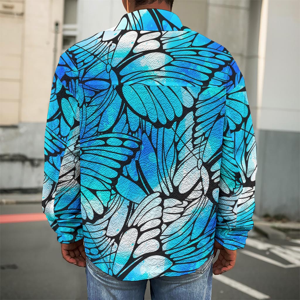 Blue Butterfly Wings Pattern Print Men's Shirt Jacket