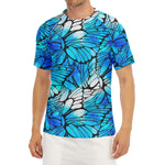 Blue Butterfly Wings Pattern Print Men's Short Sleeve Rash Guard