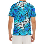 Blue Butterfly Wings Pattern Print Men's Short Sleeve Rash Guard