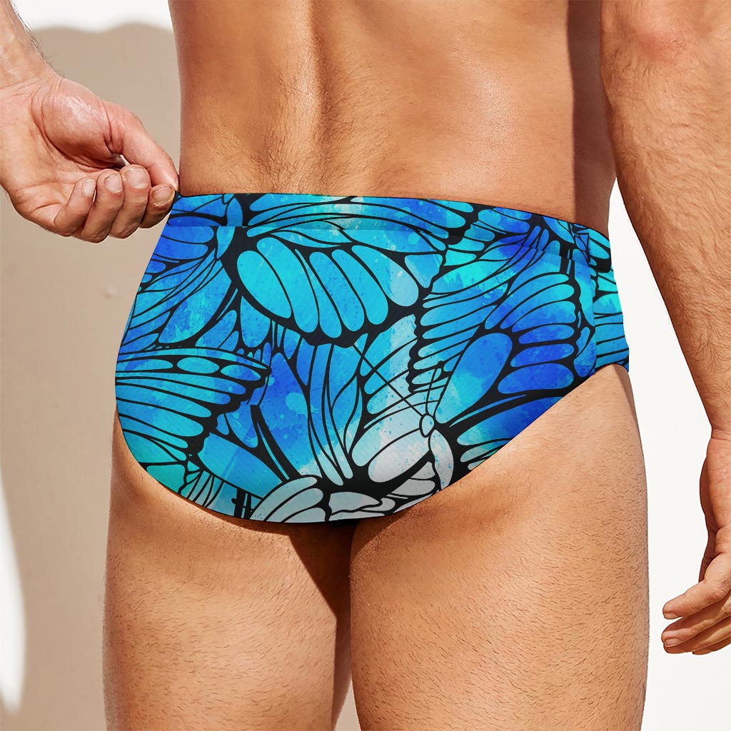 Blue Butterfly Wings Pattern Print Men's Swim Briefs