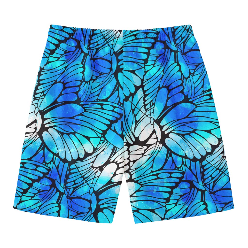 Blue Butterfly Wings Pattern Print Men's Swim Trunks