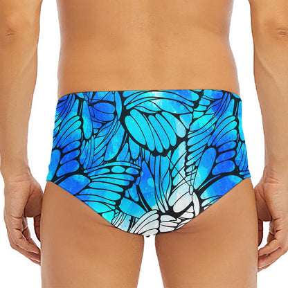 Blue Butterfly Wings Pattern Print Men's Triangle Swim Briefs