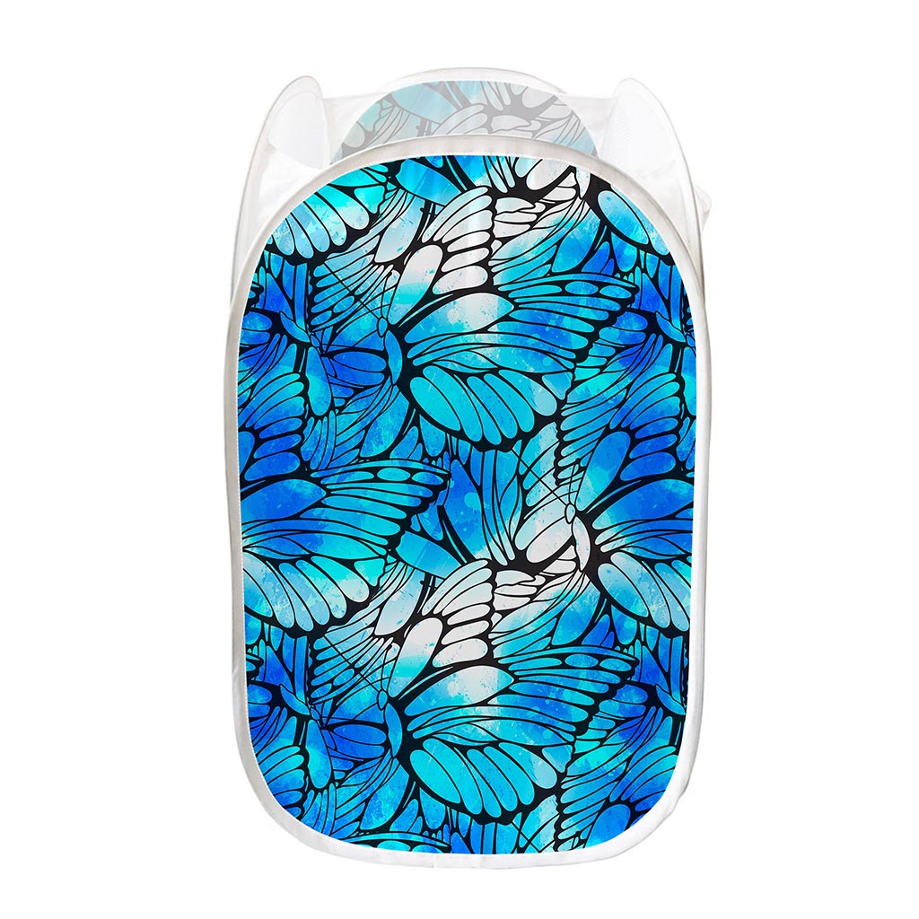 Blue Butterfly Wings Pattern Print Mesh Laundry Hamper