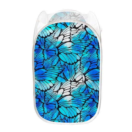 Blue Butterfly Wings Pattern Print Mesh Laundry Hamper