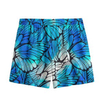 Blue Butterfly Wings Pattern Print Mesh Shorts