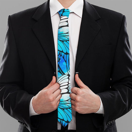 Blue Butterfly Wings Pattern Print Necktie