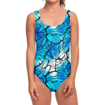 Blue Butterfly Wings Pattern Print One Piece Swimsuit