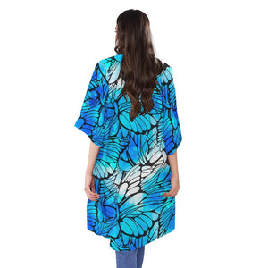 Blue Butterfly Wings Pattern Print Open Front Beach Cover Up