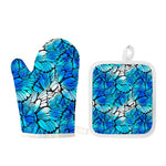 Blue Butterfly Wings Pattern Print Oven Mitt And Pot Holder Set