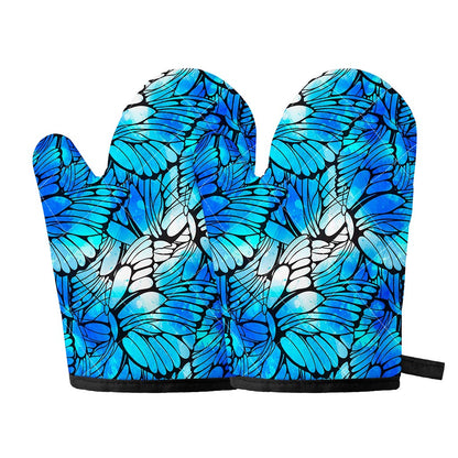 Blue Butterfly Wings Pattern Print Oven Mitts