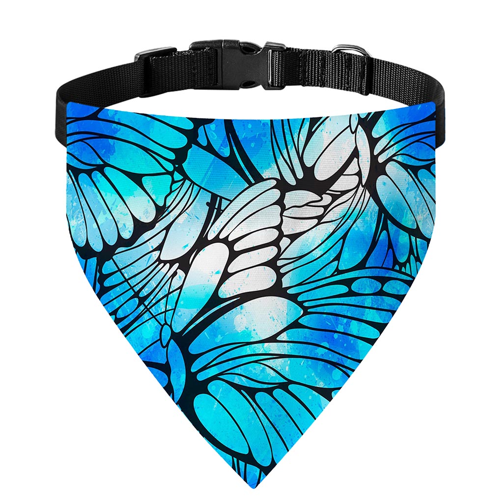 Blue Butterfly Wings Pattern Print Over The Collar Dog Bandana