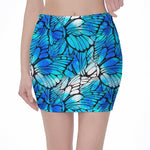 Blue Butterfly Wings Pattern Print Pencil Mini Skirt