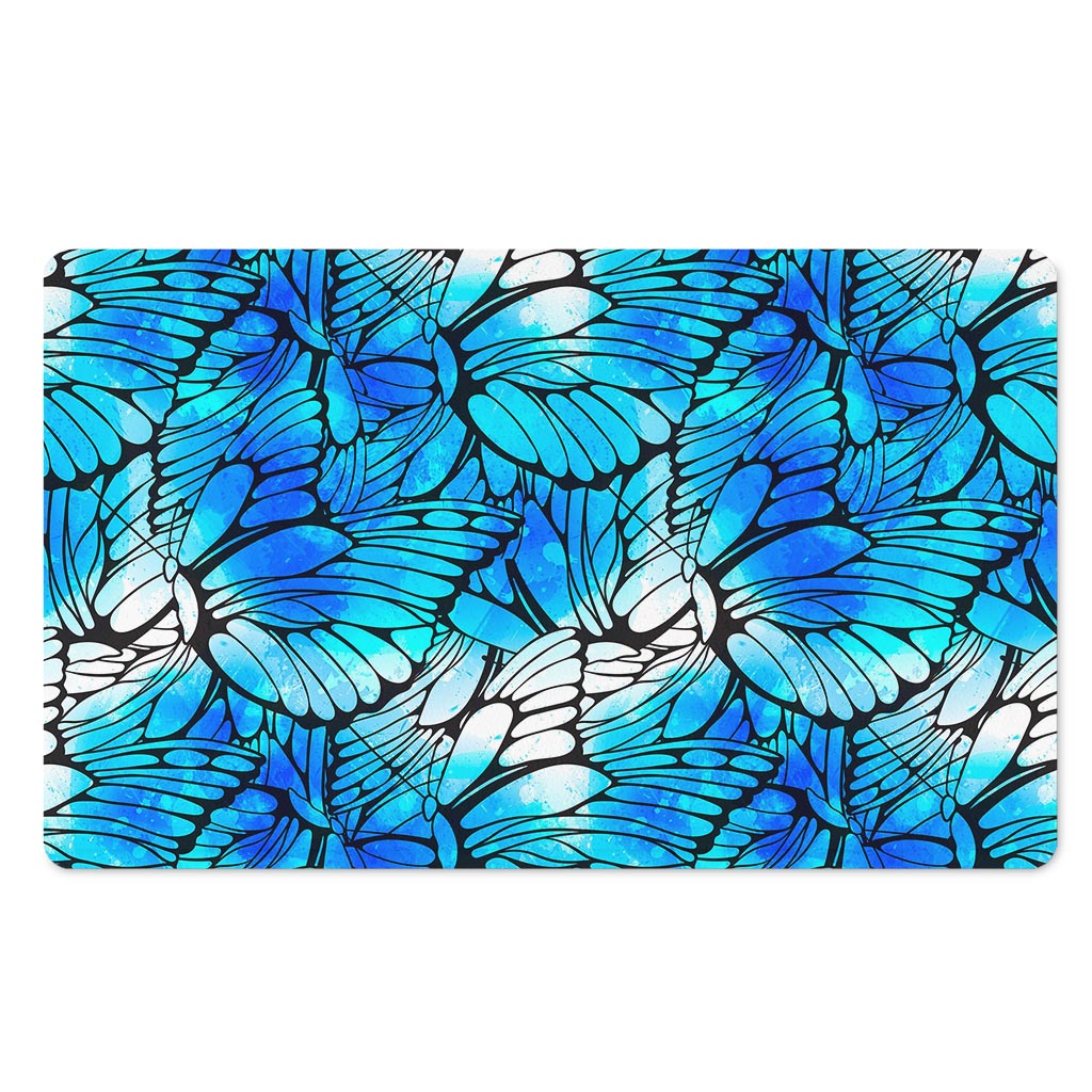Blue Butterfly Wings Pattern Print Polyester Doormat