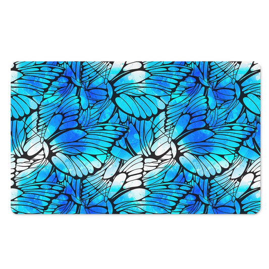 Blue Butterfly Wings Pattern Print Polyester Doormat