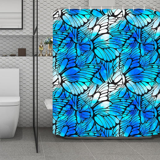 Blue Butterfly Wings Pattern Print Polyester Shower Curtain