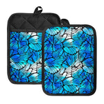 Blue Butterfly Wings Pattern Print Pot Holders With Pocket