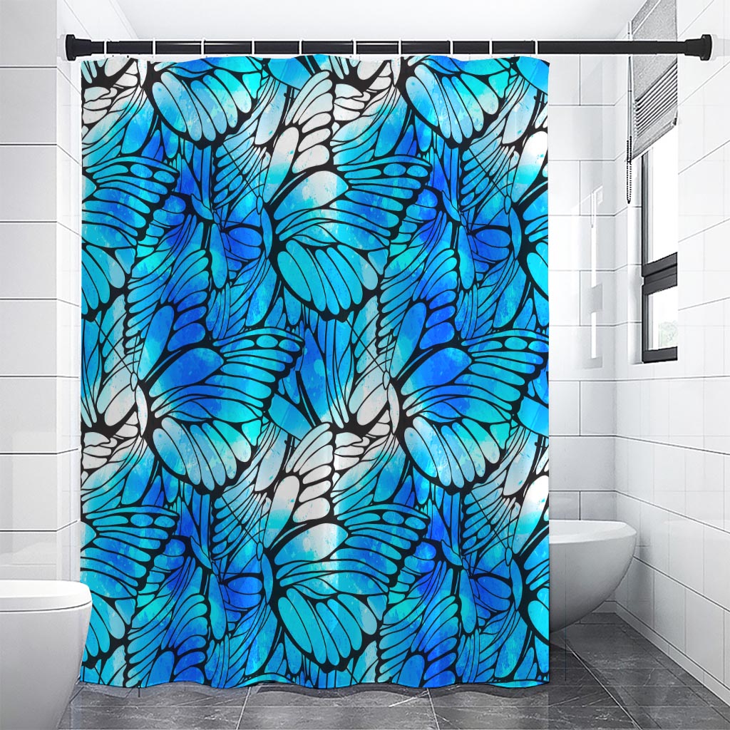 Blue Butterfly Wings Pattern Print Premium Shower Curtain