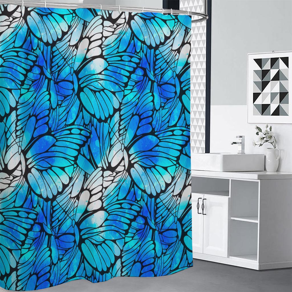 Blue Butterfly Wings Pattern Print Premium Shower Curtain