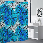 Blue Butterfly Wings Pattern Print Premium Shower Curtain