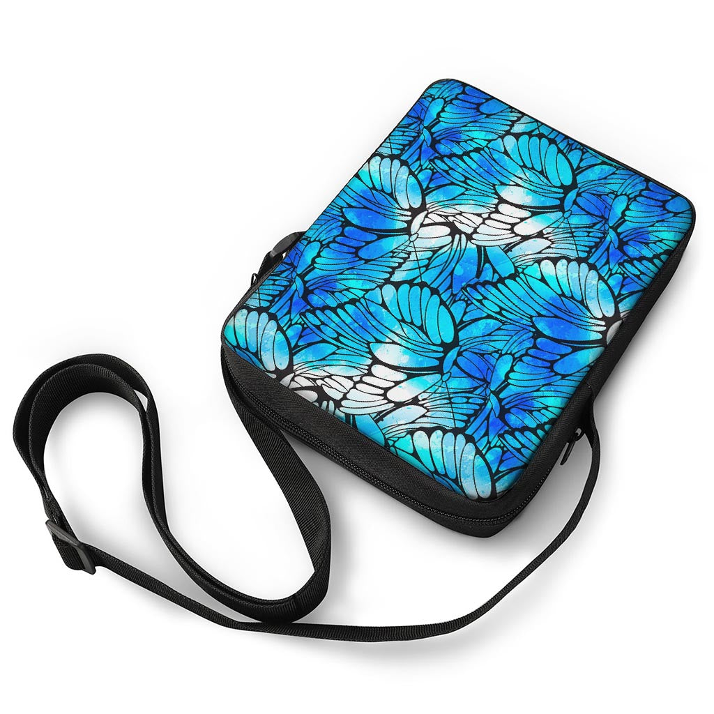 Blue Butterfly Wings Pattern Print Rectangular Crossbody Bag