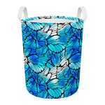 Blue Butterfly Wings Pattern Print Round Laundry Basket