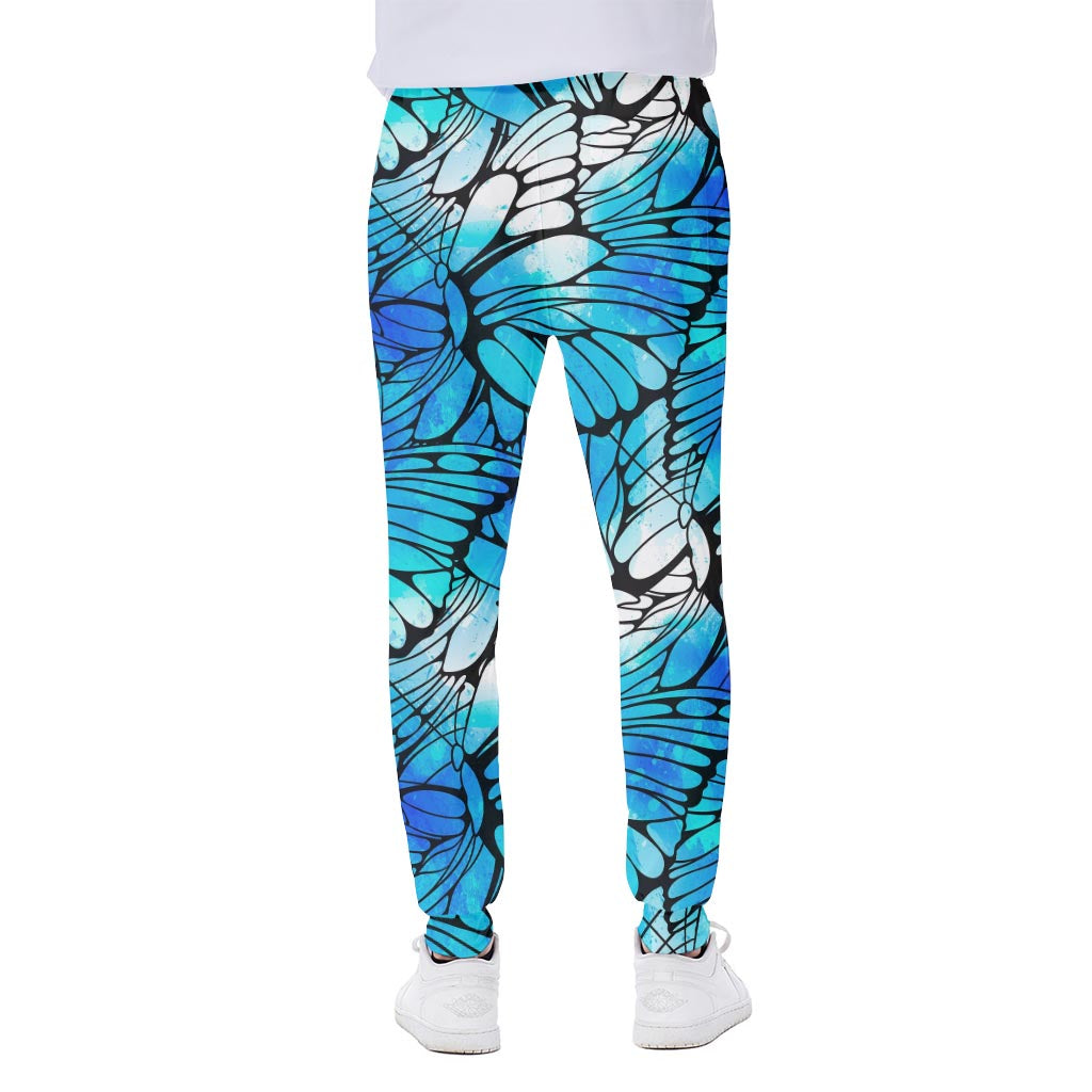 Blue Butterfly Wings Pattern Print Scuba Joggers