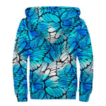 Blue Butterfly Wings Pattern Print Sherpa Lined Zip Up Hoodie